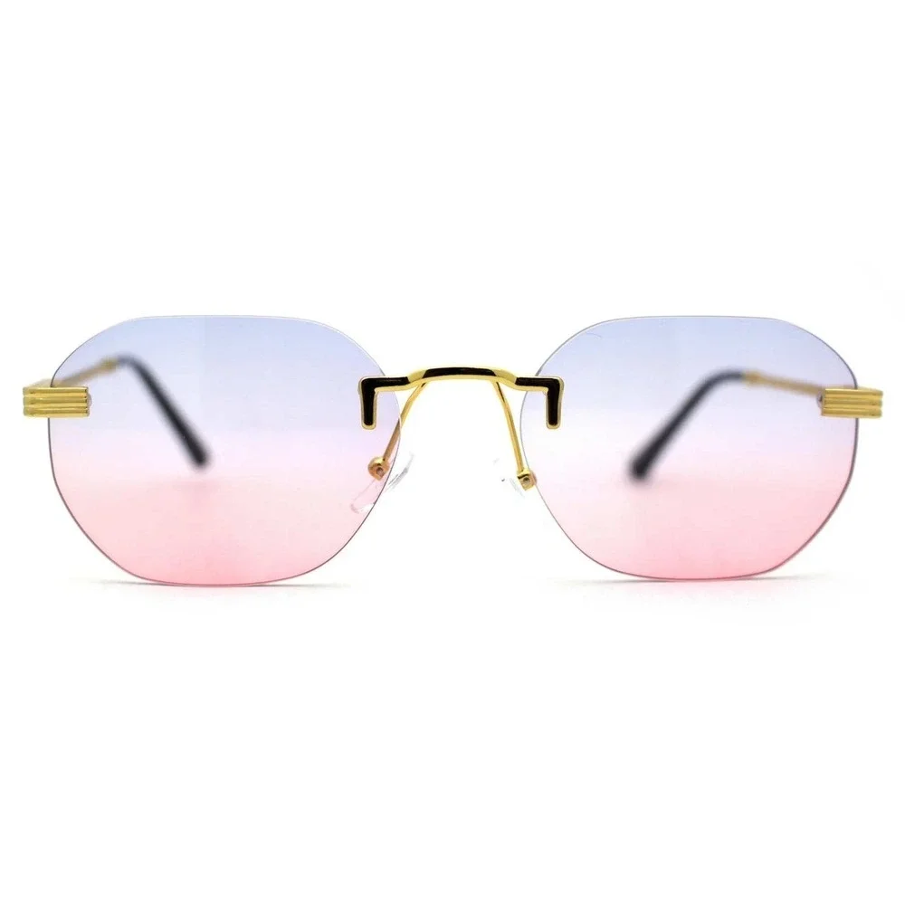 Sunglasses‎ Gold Frame Pink Purple Gradient Lens Retro Classy Uv400 Beach Shades